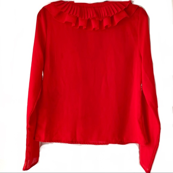 Boohoo Red Ruffle V-Neck Long Sleeve Top Size 6 - Picture 2 of 4